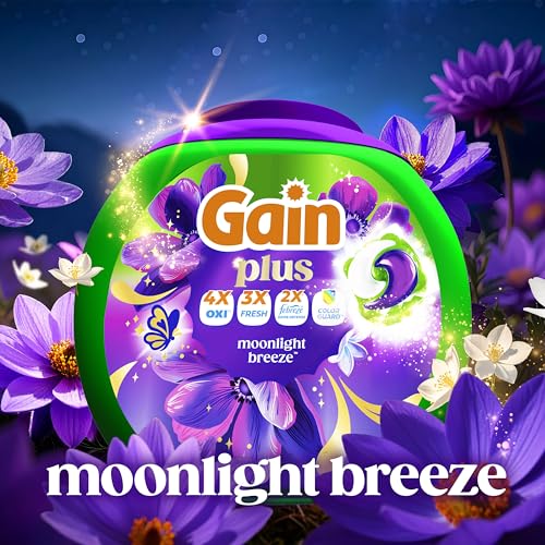Image of Gain Plus Flings Liquid Laundry Detergent Pods, Gain's Best Clean, All-In-One Pacs, Moonlight Breeze Scent, 45 Count