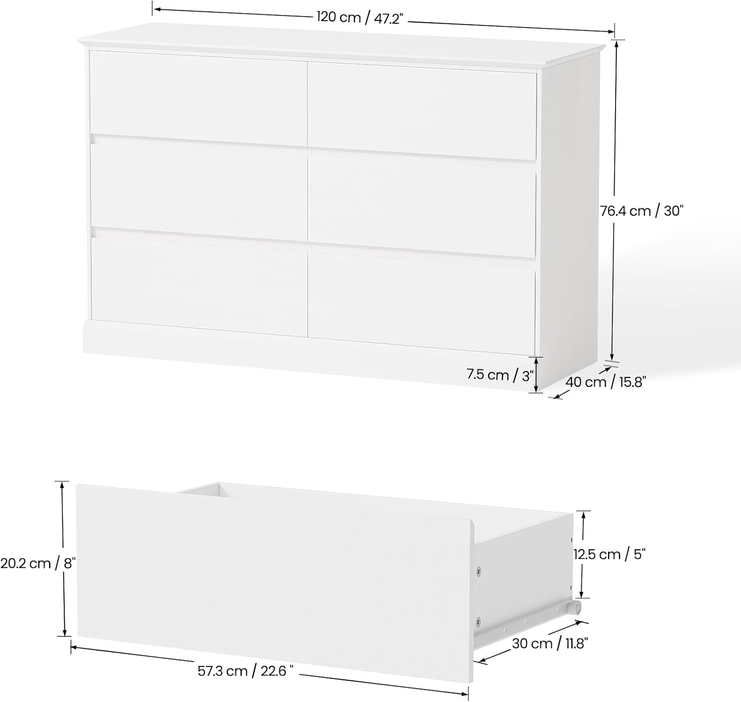 White Nursery Dresser with Soft Close Drawers
