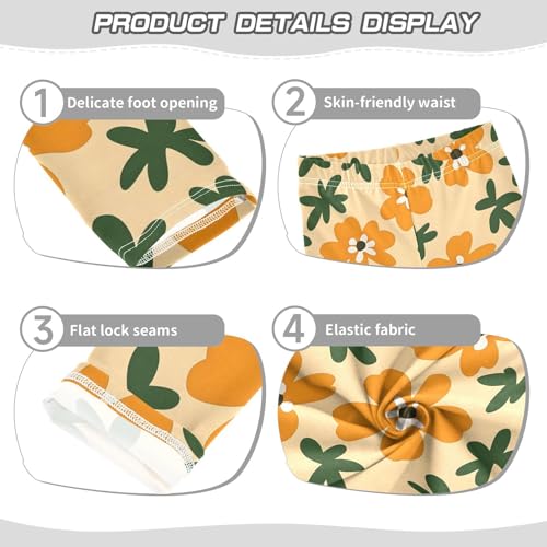 Yellow Flowers Green Leaves Girls Leggings Ultra Soft Compression Yoga Gym Pants for Kids 4-10T3