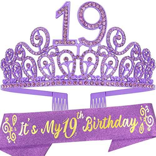 19th Birthday, 19th Birthday Gifts, 19th Birthday Crown, 19th Birthday Sash and Crown, 19th Birthday Tiara for Women, 19th Birthday Tiara, 19th Birthday Sash, 19th Birthday Decorations for Women