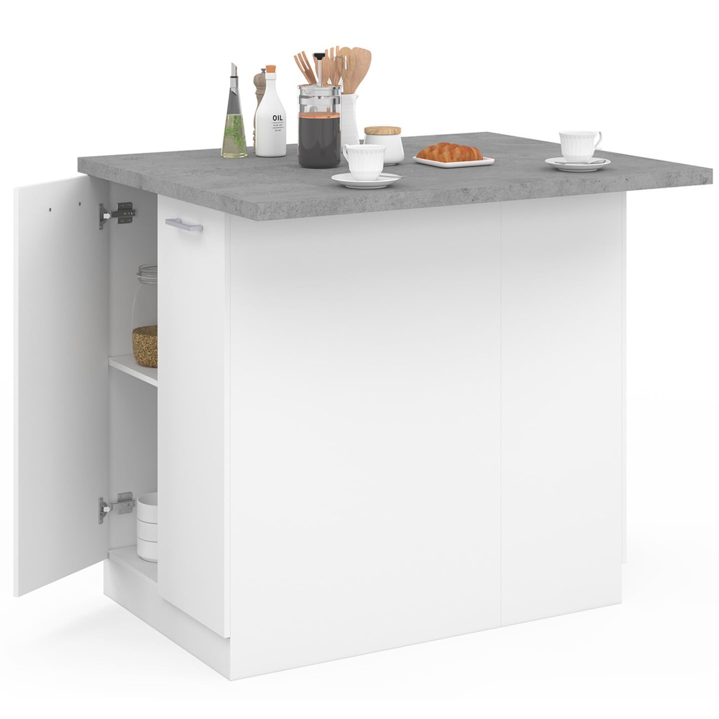 IDMarket - Ilot Central IVO 100 cm Blanc avec Plan de Travail Effet béton
