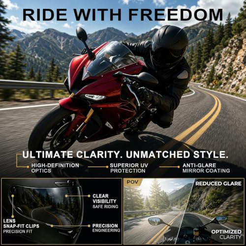 Image of PSLER Shatterproof Helmet Visor for Bell Qualifier & Qualifier DLX,Black | Impact-Resistant ,UV400 Protection, Motorcycle Tinted Face Shield Replacement for Bell Qualifier /Star /Vortex /RS-1 /Revolver