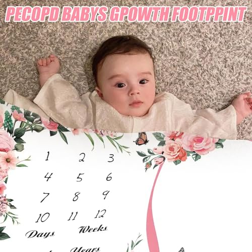 Image of Milestone Blanket for Baby Girl (Pink 60x40 Inches), with Photo Aid Frame, Saliva Towel, Erasable Writing Board, Hair Band, Documenting Growth。