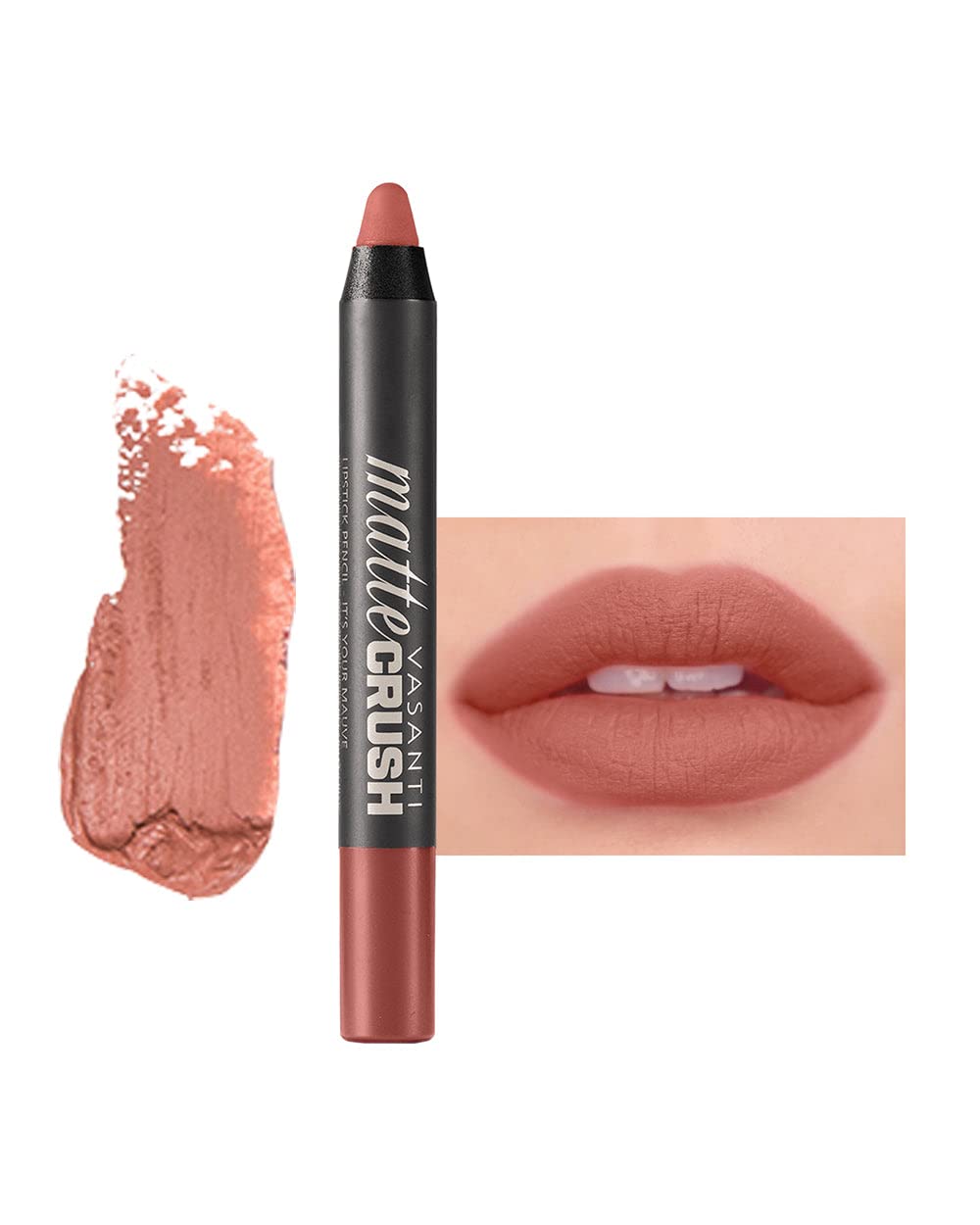VASANTI Matte Crush Lipstick Pencil (Peachy Keen) | Long-Lasting, Water-Resistant Lip Liner Pencil that Won’t Smudge | Highly Pigmented, Soft Matte Lip Pencil