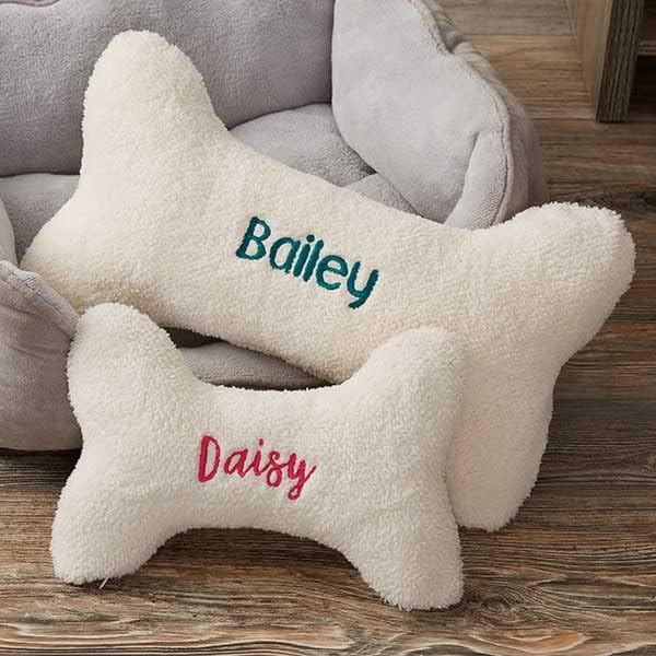 review Personalization Universe Personalized Dog Bone Pet Pillow - Soft, Plush Dog Bed Accesory with Custom Name Embroidery, Zipper Closure, Ideal for Large Dogs, Emroidered with Dogs Name