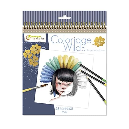 Clairefontaine ES Avenue Mandarine GY120C Wild, 5ª edición de papel de dibujo de 250 g, con hojas microperforadas, 28 hojas (14 dibujos x 29, para niños a partir de 5 años, 1 unidad