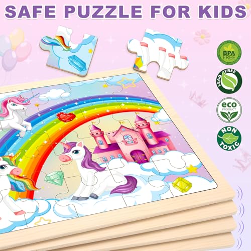 Pack de 4 rompecabezas de madera para niños de 3 a 5 años, set de 24 piezas con temática de princesas | Rompecabezas para preescolares con tableros de madera para desarrollar habilidades motoras finas y reconocimiento de formas miniatura 2