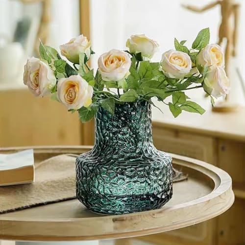 Image of Incrizma Dark Green Glass Vase for Bouquet of Flowers, Ribbed Fluted Vase for Centerpieces, Mushroom, Living Room, Dinning Table, Entryway, Mantle, Shelf, Pampas Grass Vase (20 cm, Green)