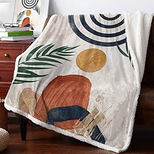 Sherpa Fleece Throw Blanket Mid Century Boho Abstract Leaf Geometric Plush Warm Super Fuzzy Soft Blankets Modern…
