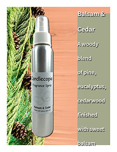 Candlecopia Balsam & Cedar Strongly Scented Premium Fragrance Spray, Atomizing Sprayer Pump, Brushed Aluminum Bottle