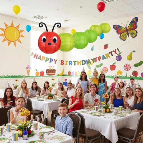 Image of Hortsun 7 Pcs Caterpillar Theme Birthday Decorations Caterpillar Paper Lanterns Sets for School Classroom Birthday Party Favors, with Eyes Mouth Feelers Glue Point (Assorted Colors)
