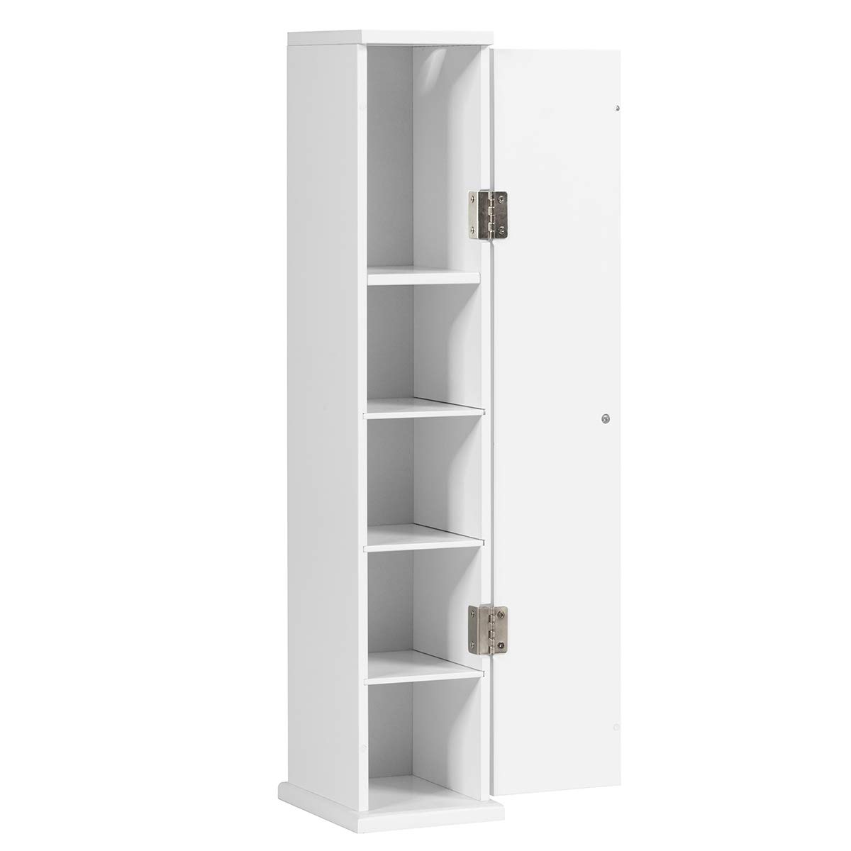 COSTWAY Bathroom Storage Cabinet, Freestanding Toilet Tissue Paper Roll Holder Floor Cabinet with Top Slot, Single Door Slim Bathroom Unit Cupboard Organiser (White)