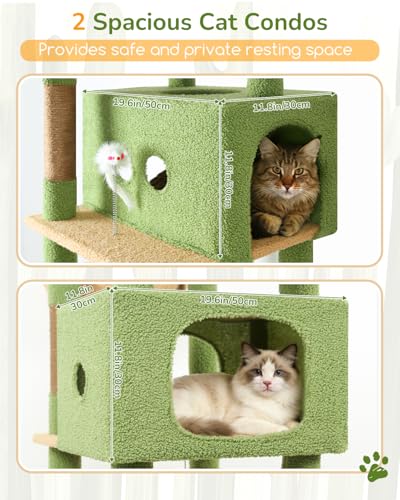 Image of Globlazer Cactus Heavy Duty Cat Tree Tower 80in Tall Extra Large Cat Tree Tower for Multiple Indoor Cats Large Adult with Scratching Posts, 2 Spacious Condos, Padded Perches, Soft Hammock, S80B, Green