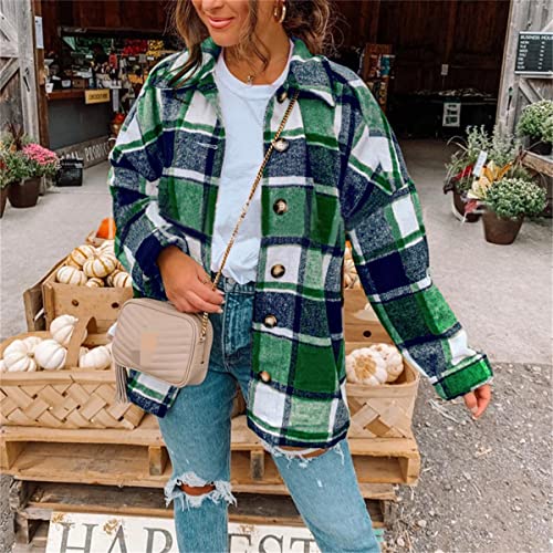 Flannel Shirt Women Plaid Flannel Shacket Jacket Womens Fall Shirts Long Sleeve Oversized Button Down Jackets Blouse2