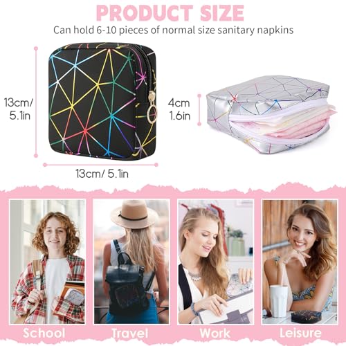 Image of Sanitary Napkin Storage Bag, Menstrual Cup Pouch Nursing Pad Holder Tampon Bags Feminine Product Pouches Portable Period Kit Bag for Girls Women Ladies 2 Pack (Dazzling Black /Silver)