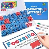 FOOZZILLA Magnetic Letters and Numbers Kit 286 Pcs with Double Side Magnetic Board - Foam Alphabet Letters for Kids Learning ABC and Classroom Educactional Spelling with Storage Box