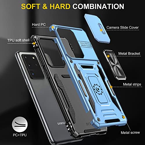 Image of Slide Camera Cover with Ring Holder Mobile Phone Case Cover for Samsung Galaxy S20 Ultra (Blue)