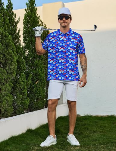 Image of Men's Funny Golf Shirts Hawaiian Polo Shirts 80S Flashes Polo Shirts Funny Hawaiian Beach Summer Golf Polo Shirts