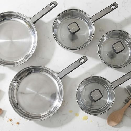 Salter Expert 5-Piece Stainless Steel Cookware Set - Heat-Resistant Cool Touch Handles, PFAS-Free, Tempered Glass Lids with Steam Vent, Induction Compatible, 24/28cm Frying Pans, 16/18/20cm Saucepans - Image 6