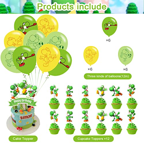 Image of Yoshi Party Decorations,Yoshi Birthday Party Supplies Includes Banner - Cake Topper - 24 Cupcake Toppers - 18 Balloons