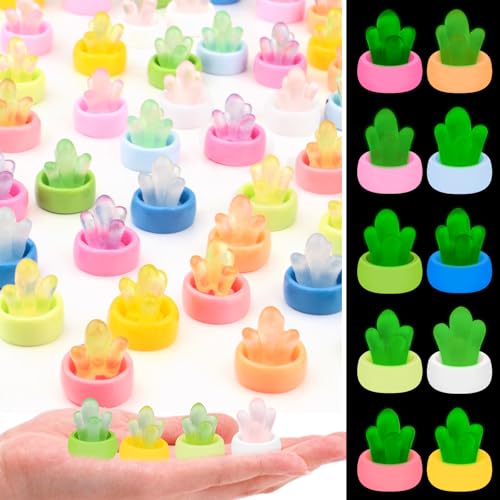 Aoocoeo 50pcs Mini Resin Cactus Figures Glow in The Dark Colorful Tiny Accessories Decorations for Crafts Dollhouses Fairy Gardens (Cactus)