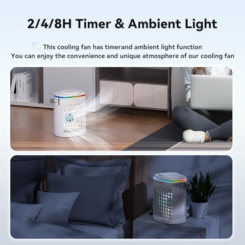 Portable Air Conditioner,Cooling Fan with 3 Speeds &3 Modes,2-8H Timer,1000ml Water Tank, Remote Control,4 in 1 Humidifier, Air Conditioner,Fan,Night Light,Evaporative Air Cooler for Home,Office by JOUJBAIL - Image 3