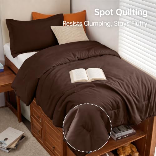 Image of MUXHOMO Twin /Twin XL Comforter Set, All Season Ultra Soft Down Alternative Bedding - 3 Piece Lightweight Bed Set Includes 1 Comforter (68 inchx88 inch) and 1 Pillow Shams (20 inchx26 inch), Dark Brown