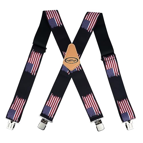 MELOTOUGH Tirantes para hombre con clip, tirantes resistentes para hombre, tirantes de trabajo grandes y altos para jeans, Bandera patriótica americana., Large