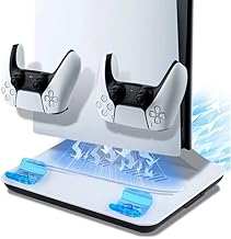 Tolesum Support pour PS5 Pro/Slim, avec Lumières LED, Station de Refroidissement avec Charge à Double Manettes, Station de Charge de Refroidissement pour PS5 Disc/Digital