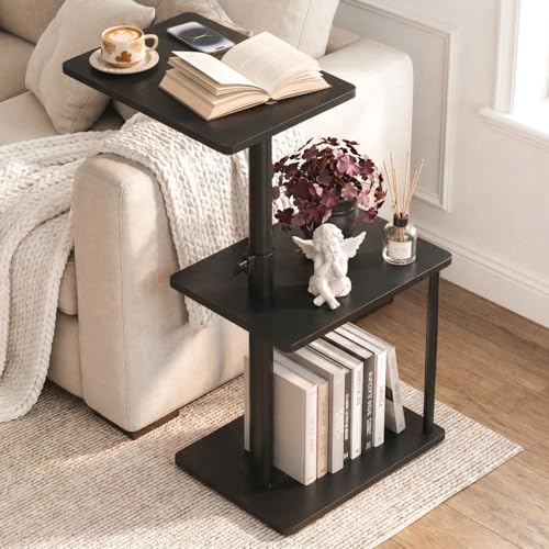 Faesun Swivel Side Table for Couch Arm Adjustable C End Table for Recliner or Bed Tv Trays with Storage Shelf for Small Spaces Small Nightstand Table for Living Room Bedroom
