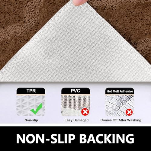 Image of Luxe Home Super Soft Microfiber Bath Mats Non-Slip TPR Backing Scotland Waves Water Soak Bathroom Mat & Door Mats for Home Combo (38x58 cm) - Sea Coffee