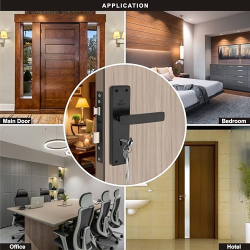 Image of Petra KY Black, 8 Inch Iron Mortise Lockset, 6 Lever Double Turn Locking Mechanism, 3 Keys,Ideal for Left /Right Handed Doorn in Main Door, Bedroom, Living Room Doors (Regular, Black)
