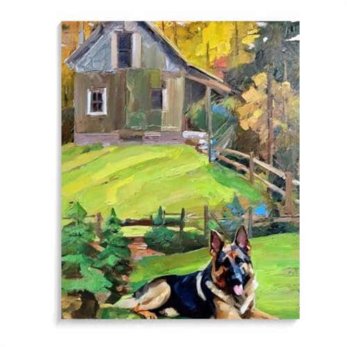 Paint by Numbers German Shepherd Dog DIY Acrylic Painting Kit with Brushes Pigment Oil Painting Artwork Adults Beginners Wall Decor 12x16inch(30x40cm) Frameless