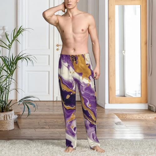 Novastar Mens Pajama Pants Bottoms with Pockets- Purple Gold Marble Swirls Soft Men Pj Pants, Comfy Men Lounge Pants2