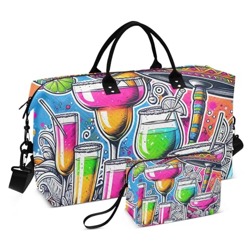 Mexican Cocktail Tropical Margaritas Travel Duffel Bag, Shoulder Weekender Overnight Bags - Large Gym Bag with Wet Pocket