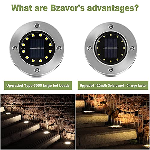 Bzavor 8er Solar Bodenleuchte Aussen, 12 LEDs Leuchten Mit Upgrade Solarpanel Gartenleuchte Strahler Deko für Rasen, Gehweg, Pool, Terrassen (Warmweiß)