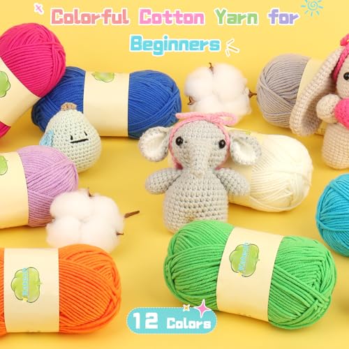 Image of Katech Milk Cotton Yarn for Crocheting, 60% Cotton 40% Acrylic-Starter Kit | 12*50g /147yd-3 DK-Soft Combed Cotton Yarns for Baby & Beginner-No Split, Multicolor Yarn Set for Blankets & Colorful Crafts