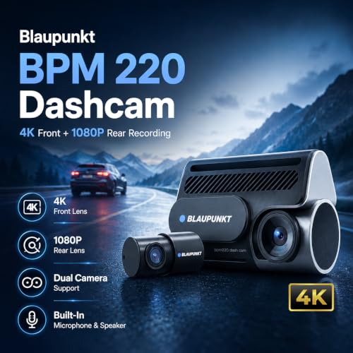 Image of Blaupunkt BPM 220 Smartchoice Dual Channel Dash Cam|4K Front (3048x2016) + 1080P Rear FHD|130 & 120 Wide Angle Lens|WiFi App Control|24-Hr Parking Monitor|Supports 512GB SD|Hardwire Kit Included