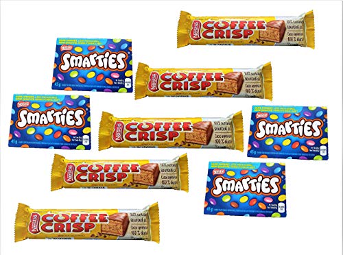 Canadian Snacks Value Pack - Coffee Crisp bars (5x50g) & Smarties (4x45g) - Made by Nestle Canada [Imported From Canada]