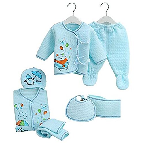 XIRUI Trajes de ropa interior infantil de algodón recién nacido otoño 7pcs Malestar de animales básica Layette Animal con sombrero Trajes de manga larga 0-3 0-3meses (Azul C, 0-3motas)