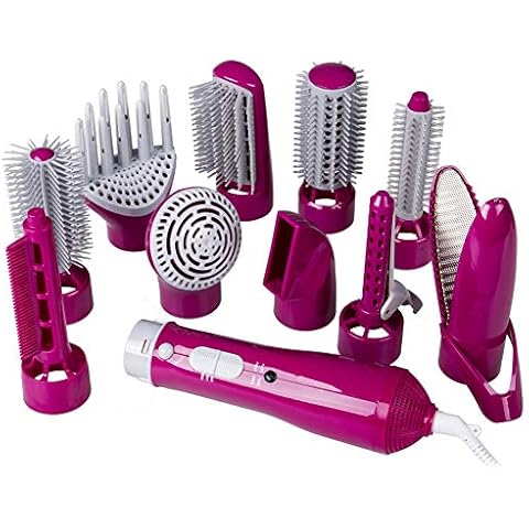 DPWELL 10in1 Multi Hot Air Styler Hair Brush Comb Dryer for Straighting Curling Hair (Rose Red) Cover
