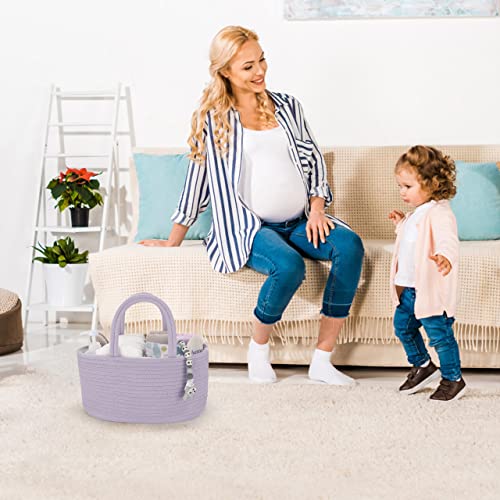 Image of XUANGUO Cotton Rope Baby Diaper Caddy Organizer for Girls Purple Lavender