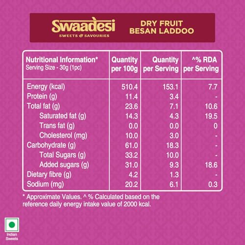 Image of Unibic Swaadesi Dryfruit Besan Laddoo I Made with Pure Desi Ghee I Handcrafted Traditional Indian Sweets I Authentic Laddu Taste - 180 g