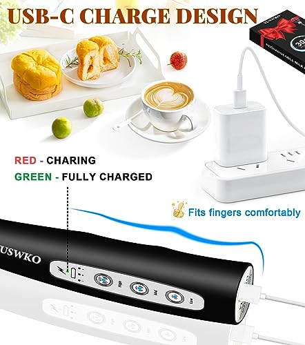 Image of YUSWKO Milk Frother Handheld for Coffee, Rechargeable Drink Mixer with 3 Heads 3 Speeds Electric Coffee Frother Whisk, Gift for Many Occasions and Festival