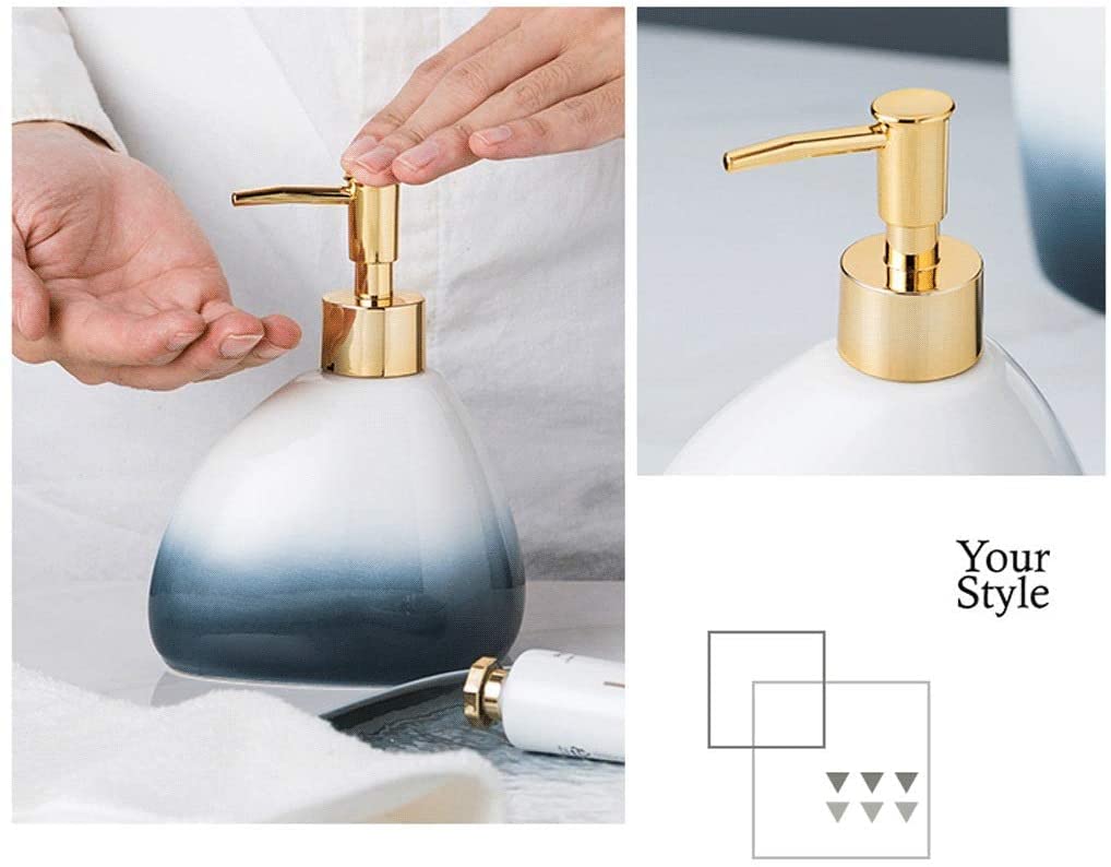 Dozownik do Mydła Dozownik Mydła Zestaw Akcesoriów Łazienkowych Gradient Niebieski 5-częściowy Zestaw Akcesoriów Łazienkowych Ceramiczny Dozownik Mydła Retro Kubek Śliczny Uchwyt Na Szczoteczki Do Zęb
