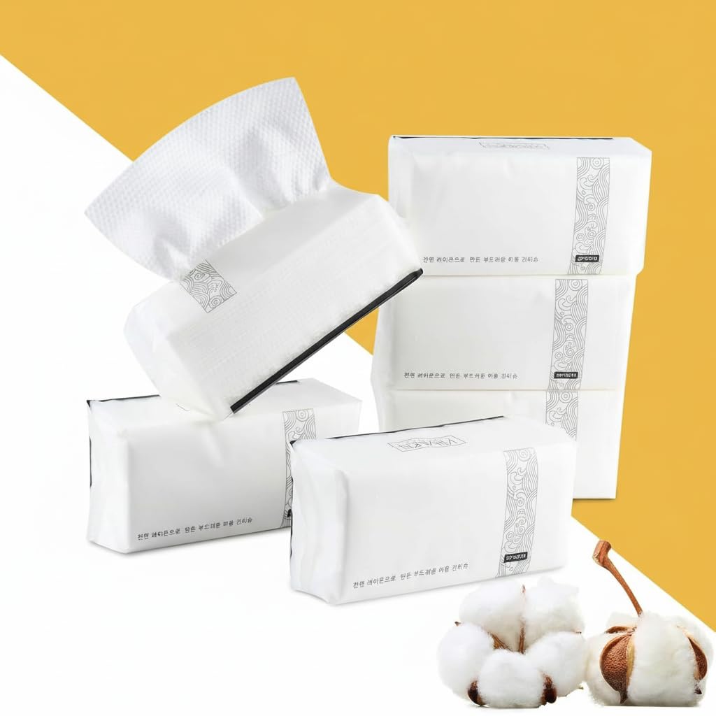Face Clean Towels, 100% Cotton Extra Thick Disposable Towel, Lint- free Facial Tissue for Sensitive Skin Cleansing, Skincare and Makeup Remover, Dry Wipes (6 Pack)