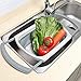 Qimh Collapsible Colander | Over The Sink Silicone Kitchen Strainers and Colanders with Extendable Handles | Veggies, Fruit and Pasta Foldable Strainer for Kitchen, 6-Quart, BPA Free