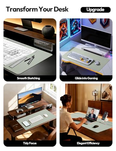 Image of YSAGi Leather Desk Pad Protector, Office Desk Mat, Large Mouse Pad, Non-Slip PU Leather Desk Blotter, Laptop Desk Pad, Waterproof Desk Writing Pad for Office and Home (Grayish Green, 35.4 inch x 17 inch)