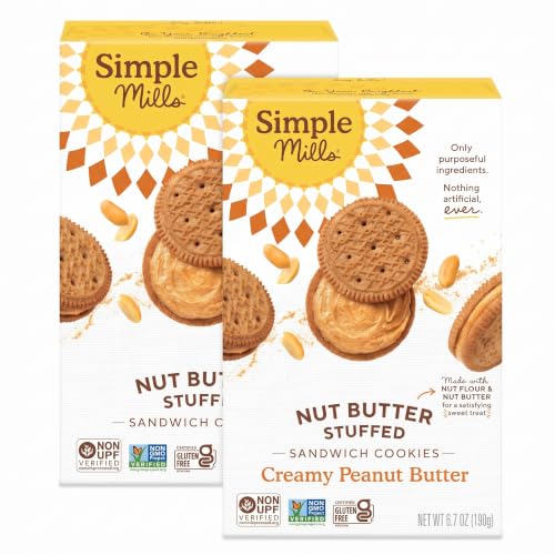 Simple Mills Creamy Peanut Butter Sandwich Cookies - Gluten Free, Vegan, Healthy Snacks, 6.7 Ounce (Pack of 2)