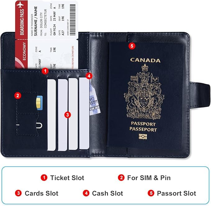 Passport Holder with Locator Slot,Passport Cover for Men,RFID Blocking Passport Wallet,Black Family Leather Passport Protector Case,Travel Must Haves Airport Essentials.2